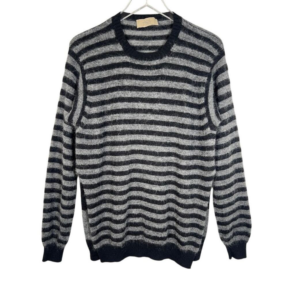 Maison Flaneur Wool Mohair Striped Sweater 46/L Knit Italy Black Gray